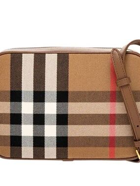 Burberry Tan Black White Red Check Crossbody Bag